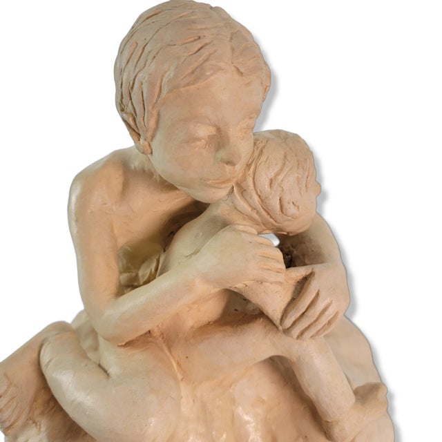Ceramic Vintage Boys Statue Figurine Signed Studio Art Beige Ceramic For Sale - Image 7 of 10