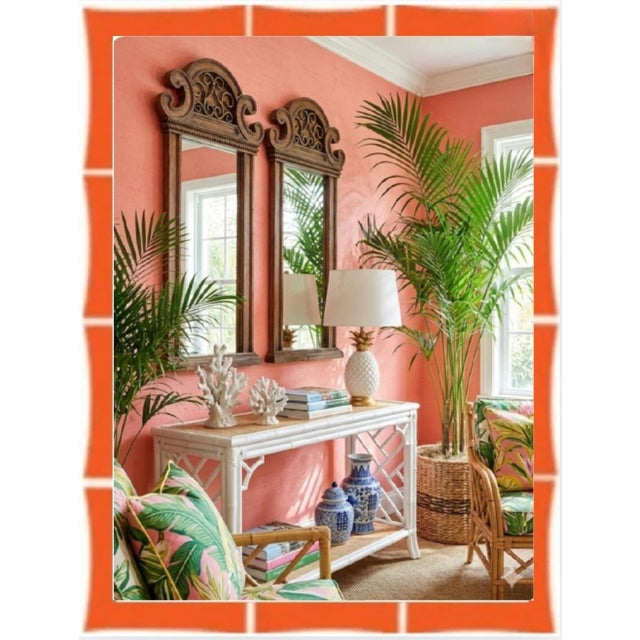 Thomasville Vintage Faux Wood Pagoda Style Regency Extra Tall Curvy Wall Mirrors- A Pair For Sale - Image 4 of 9