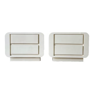 Postmodern Cream Lacquer Laminate Waterfall Nightstands - a Pair For Sale