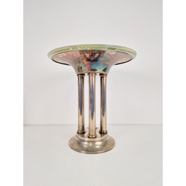 Silver Art Deco Silver Plated Metal Centerpiece with Glass Bowl, 1930s For Sale - Image 8 of 14