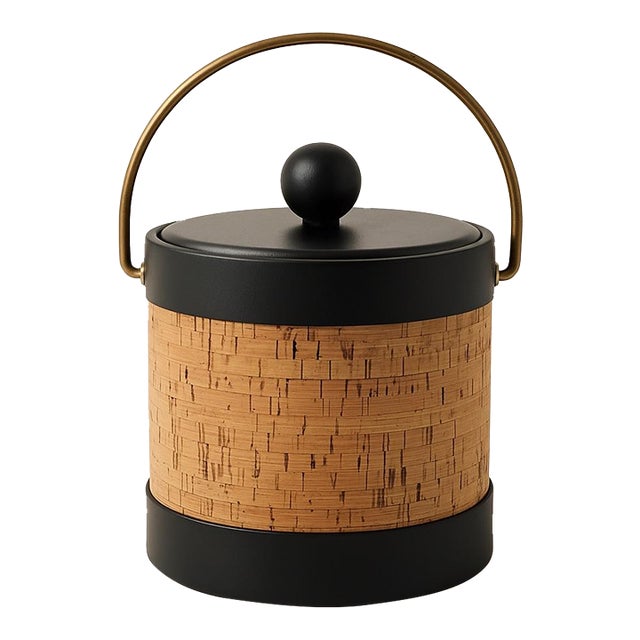 1960s Chic Mid-Century Cork & Brass Ice Bucket — Perfect for Coastal Entertaining or a Luxe Bar Cart For Sale