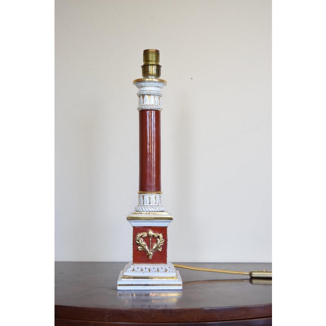 Italian Red and Gold Ceramic Column Table Lamp, 1950s For Sale - Image 13 of 13