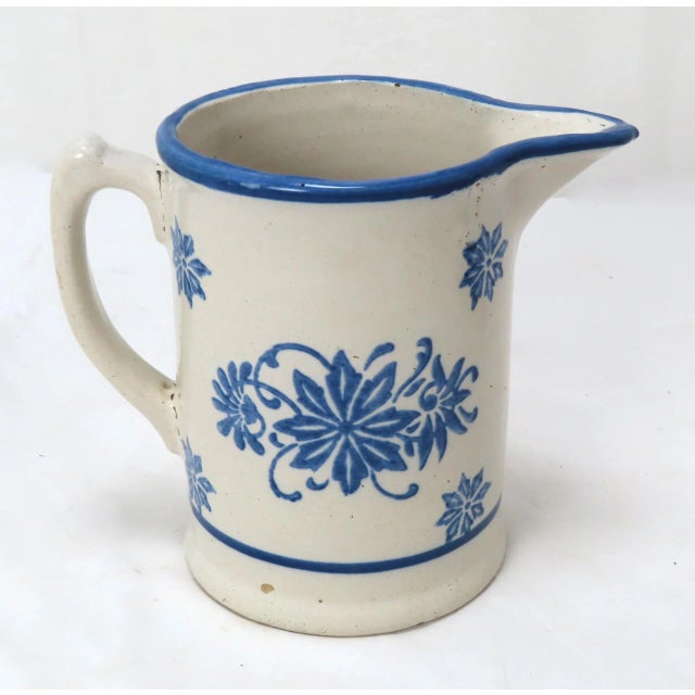 Antique Late 19th Century American Blue Wildflower Pattern Decorated Stoneware Pitcher For Sale - Image 13 of 13