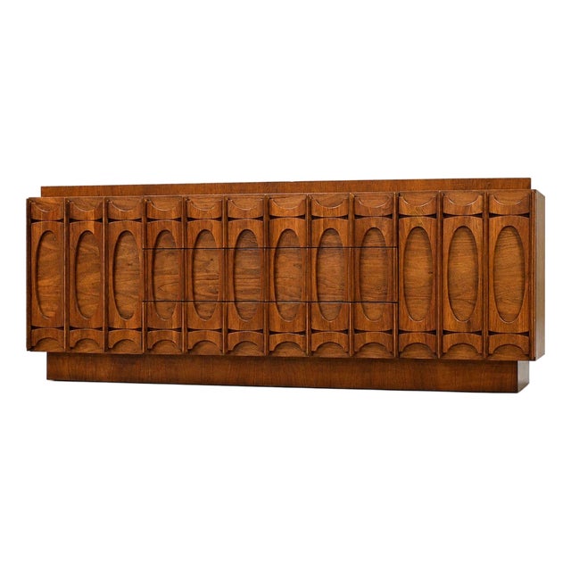 1970s Tobago Brutalist Walnut Long Dresser For Sale