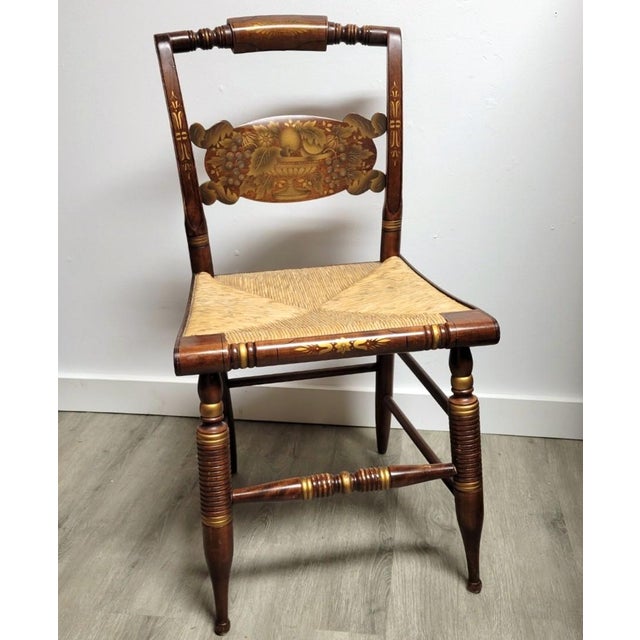 Wood 1920s–1930s L. Hitchcock Stenciled Side Chair With Rush Seat For Sale - Image 7 of 7