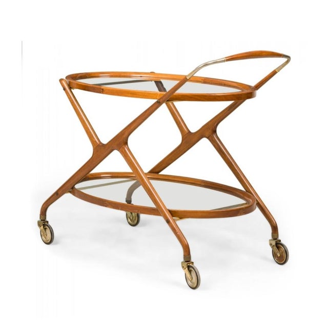 Mid 20th Century Cesare Lacca Italian Mid-Century Oval Teak and Brass Serving Trolley Bar Cart For Sale - Image 5 of 9