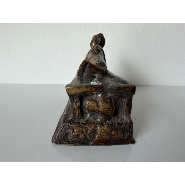 Metal Vintage Asian Reclining Buddha Bronze Sculpture With Ornate Relief Base For Sale - Image 7 of 12