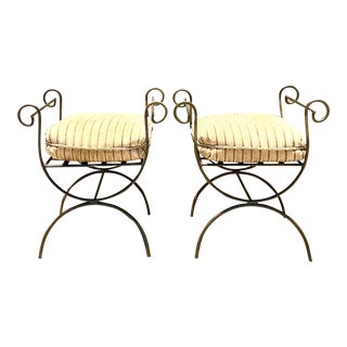 Vintage Regency Curule Wrought Iron Benches - a Pair For Sale