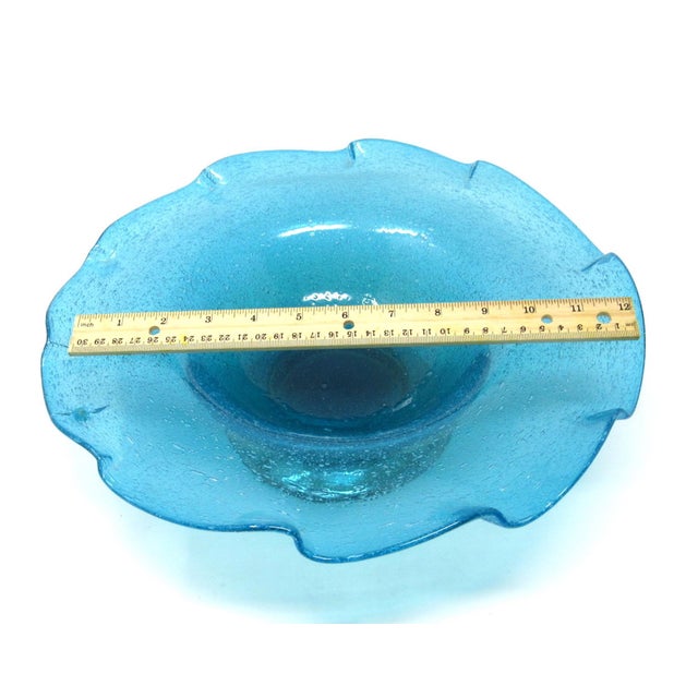 Vintage Hand Blown Glass Fruit Bowl Blue Ruffled Glass Chairish
