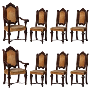 Italian Renaissance Revival Chairs and Armchairs, Set of 8