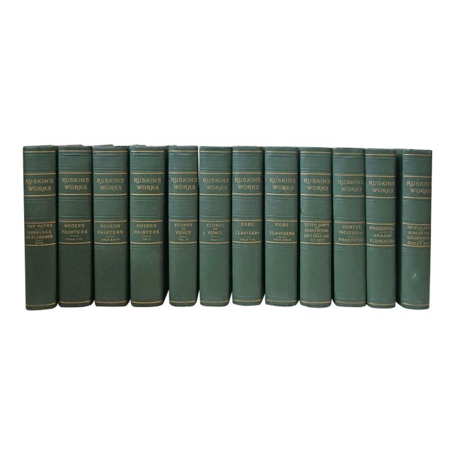 Works of Ruskin 12 Volume Set Cloth Covers With Gold Lettering, 1900s For Sale