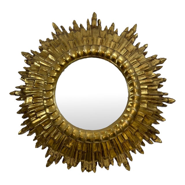 Large Vintage 1960s Florentine Style Sunburst Mirror, Made in Italy For Sale