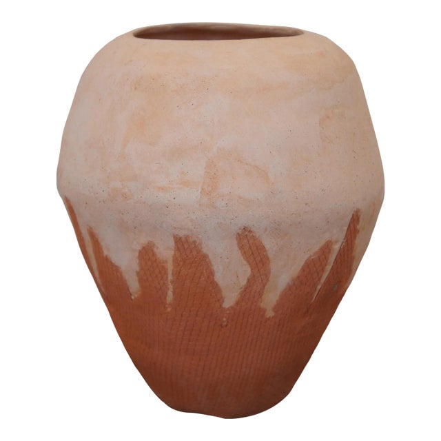 Vintage Jacqui 1975 Southwestern Mixed Media Clay Pottery Vessel Vase Urn For Sale