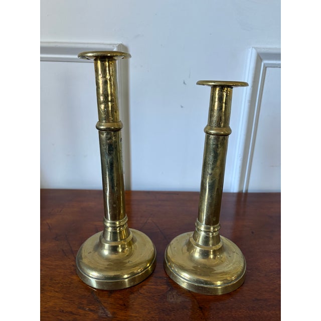 Pair of English Telescopic Polished Brass Candlesticks, 19th Century