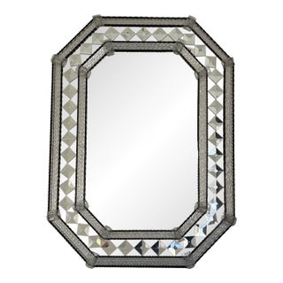 Vintage Venetian Murano Octagonal Glass Wall Mirror For Sale