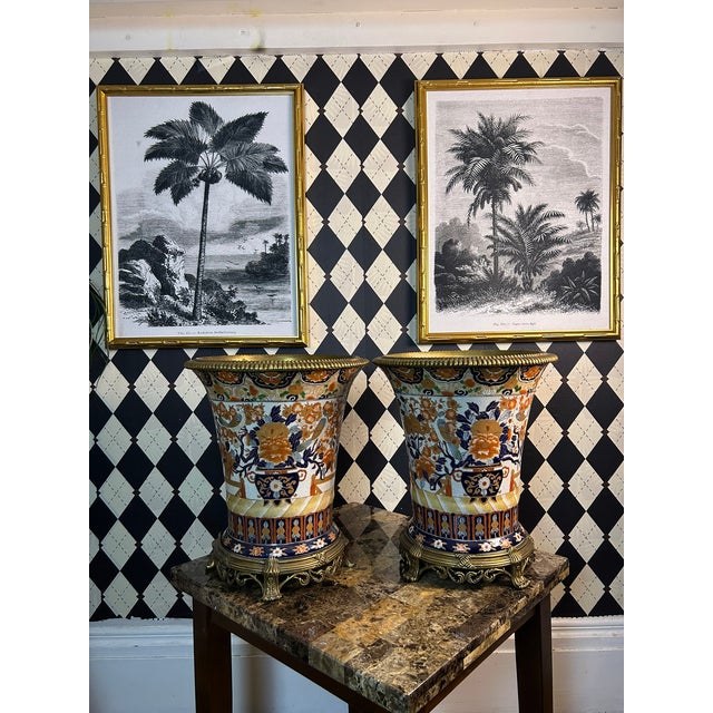 Large Japanese Imari Porcelain Vases With Bronze Mounts - Vintage Pair Indoor Outdoor Planters For Sale - Image 11 of 14