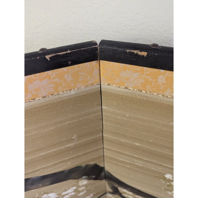 Japanese Four-Panel Screen Cherry Blossoms on Silk For Sale - Image 14 of 14