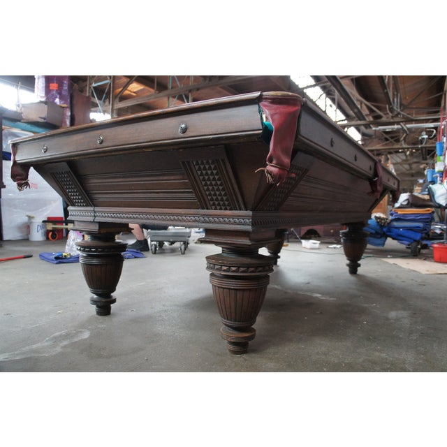 Antique 1890s Brunswick Balke Collender Jacobean Oak Union League Pool Table For Sale - Image 14 of 18