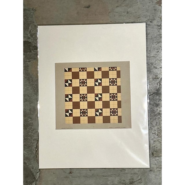 Cream Vintage Geometric Tile Pattern Serigraph For Sale - Image 8 of 12