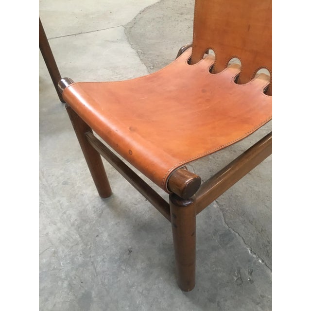 Mid-Century Modern Italian Cognac Leather and Dark Beech Dining Chairs by Ilmari Tapiovaara for La Permanente Mobili Cantù, Set of 4 For Sale - Image 9 of 16