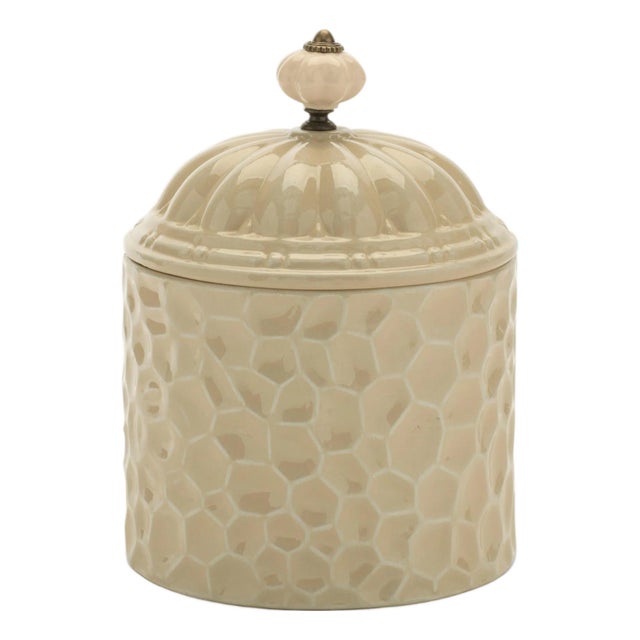 Ribbed Metal Canister with Lid 8"H For Sale
