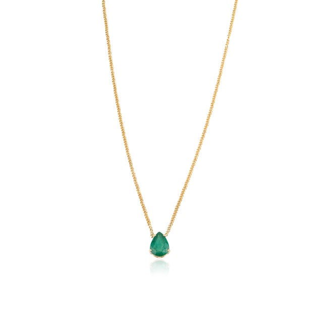 Green 3.88ct Pear Cut Emerald Solitaire Art Deco Necklace in 14k Gold Curb Chain For Sale - Image 8 of 17