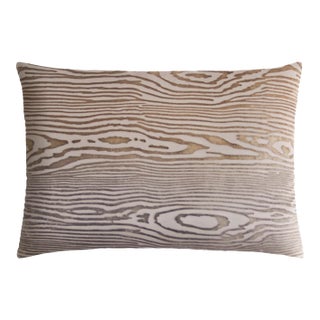 Kevin O'Brien Woodgrain Faux Bois Coyote Cut Velvet 14 x 20" Pillow For Sale