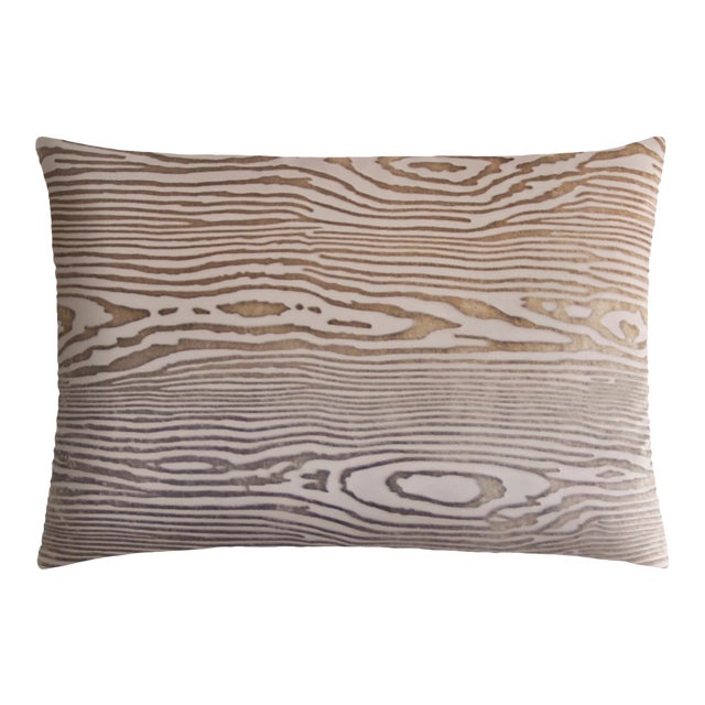 Kevin O'Brien Woodgrain Faux Bois Coyote Cut Velvet 14 x 20" Pillow For Sale