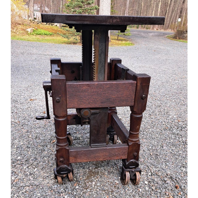 1920s Printers Turtle Lift Table Island Work Table For Sale - Image 10 of 12