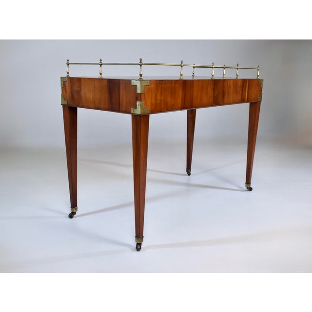 Campaign Leather Top Desk With Regency Styling and Brass Gallery For Sale - Image 10 of 16