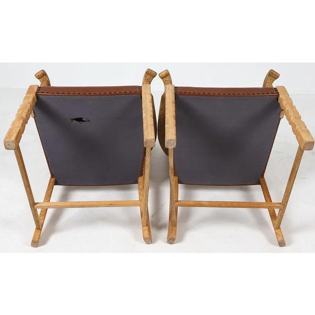Wood Pair Danish Modern Carved Armchairs W Leather Upholstery For Sale - Image 7 of 7