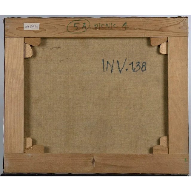 Modern Leo Guida, Pic Nic, Original Acrylic Painting, Late 20th Century, Framed For Sale - Image 3 of 4