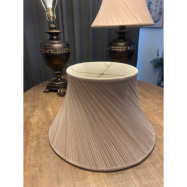 Mid-Century Modern Pristine Hand-Crafted Authentic Fine Art Lamps “Castile” Collection 33” Table Lamps Original Silk Shades- Shipping Promotion Offer in Description1 For Sale - Image 3 of 13