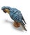 This vintage Maiolica-style ceramic sculpture depicts a Blue and Gold Macaw perched on a tree stump, finished in a rich,...