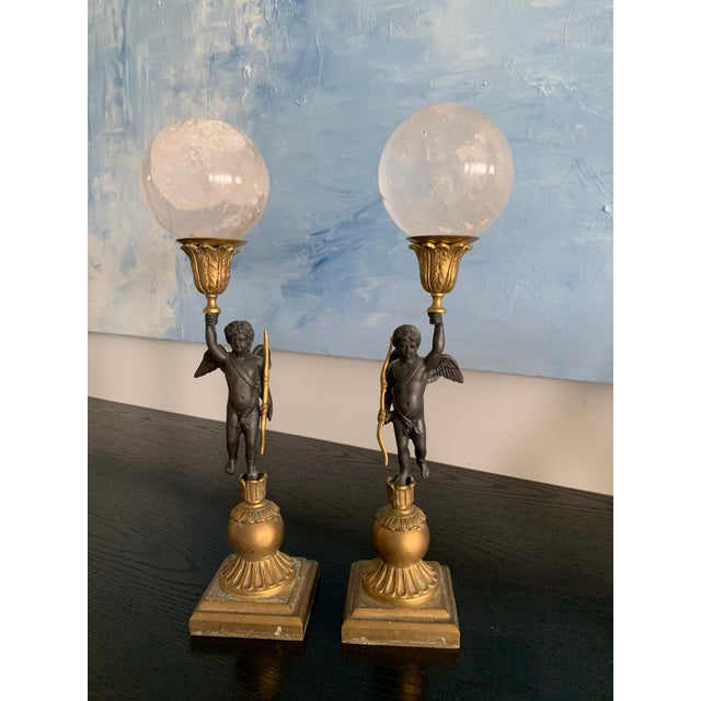 Early 19th Century Antique Early 19th Century Italian Bronze & Rock Crystal Cherubs- a Pair For Sale - Image 5 of 6