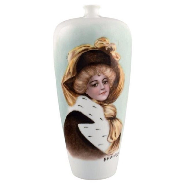 Ceramic Antique Porcelain Vase with Female Portrait by H. Hedenborg for Rosenthal, 1890s For Sale - Image 7 of 7