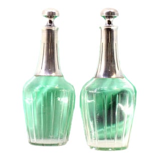 Bottles in Cut Glass with Silver Structure, Set of 2 For Sale