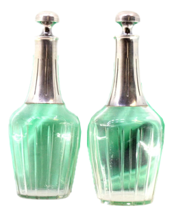 Bottles in Cut Glass with Silver Structure, Set of 2