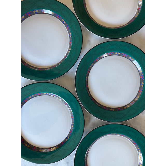 Late 20th Century Vintage Dansk Quilting Emerald Braid Dinner Plates - Set of 5 For Sale - Image 5 of 10