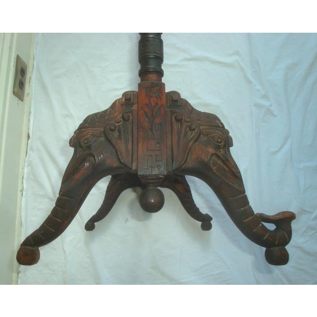 Wood 19th C. Chinoiserie Elephant Carving Wood Fire Screen For Sale - Image 7 of 8