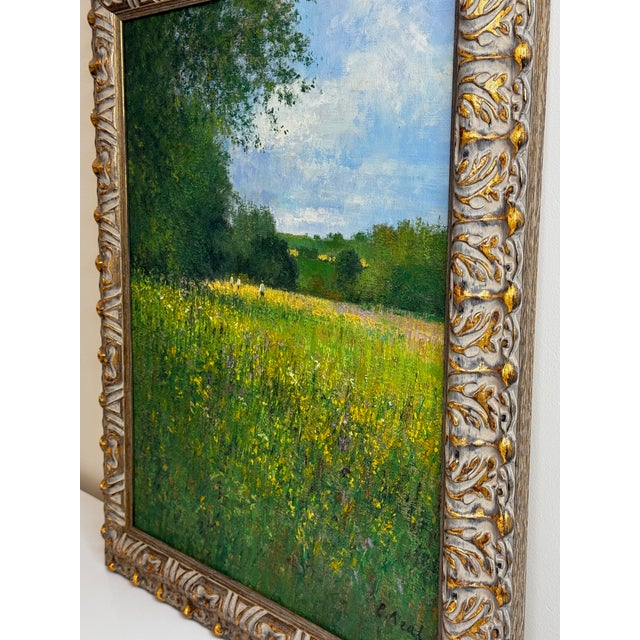 Impressionist Oil Painting Banks of the Wye Coppet Hill Herefordshire by Charles Neal C1989 For Sale - Image 6 of 12