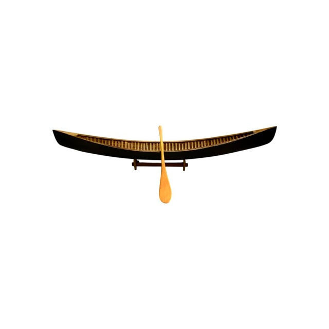 Late 20th Century Canoe Model With Paddle and Base Large Wood Rowboat Vintage Cabin Nautical Decor For Sale - Image 4 of 6
