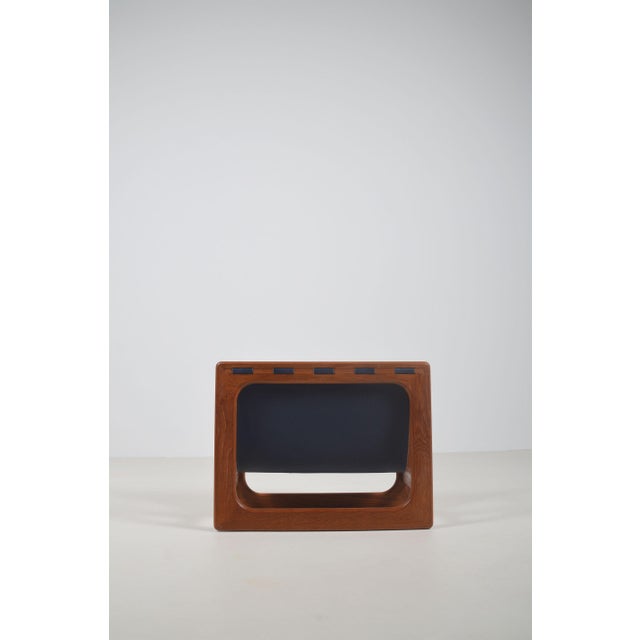 Beautiful Danish solid wood magazine holder with rare blue leather, manufactured by Salin Møbler in the 1970s. This...
