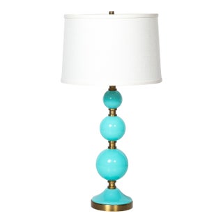 Mid-Century Modernist Hand-Blown Murano Glass Ball Table Lamp in Robins Egg Blue For Sale