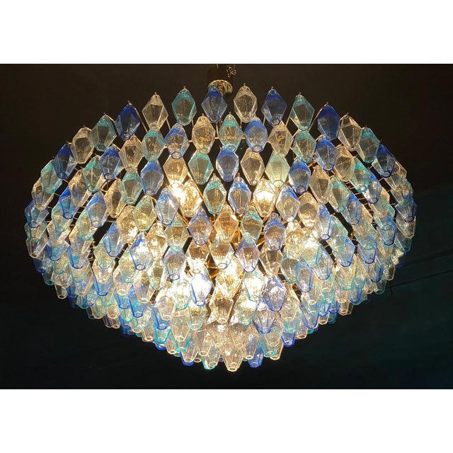 Blue Sapphire Color Poliedri Murano Glass Ceiling Light or Chandelier For Sale - Image 8 of 18