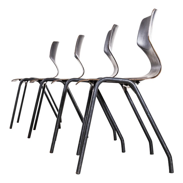 Laminated Ebonised Gun Metal Dining Chairs, 1960s, Set of 4 For Sale