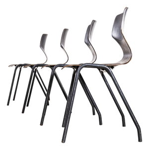 Laminated Ebonised Gun Metal Dining Chairs, 1960s, Set of 4
