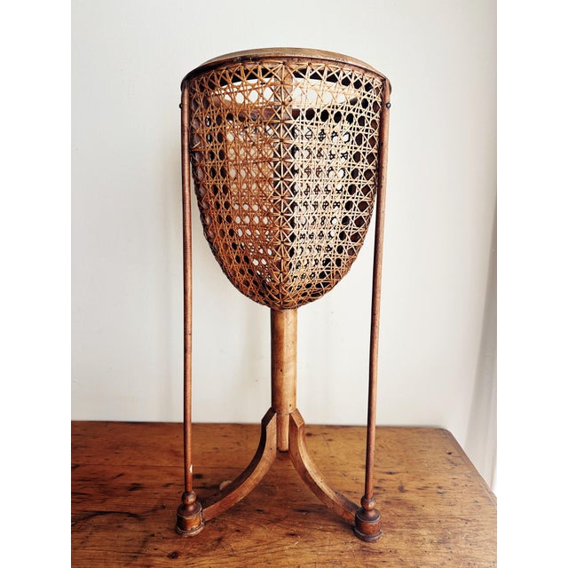 Traditional 1910s Carved Fruitwood Plant Stand With Cane Basket For Sale - Image 3 of 12