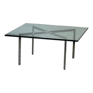Mid Century Chrome Base and Glass Top Barcelona Coffee Table by Knoll