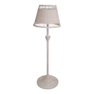 Vintage 1970s White Wicker Floor Lamp For Sale